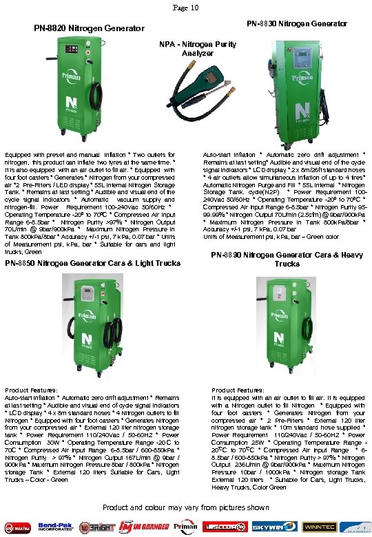 Page 10 PN-8830 Nitrogen Generator PN-8820 Nitrogen Generator NPA - Nitrogen Purity Analyzer Equipped