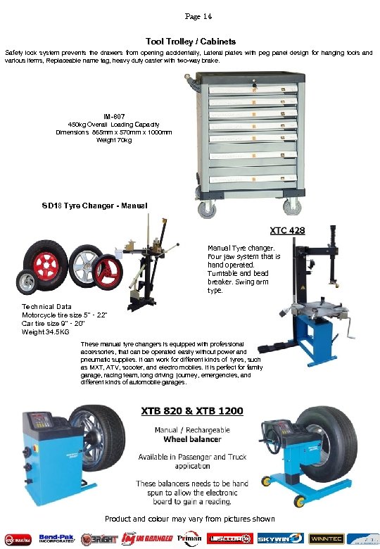 Page 14 Tool Trolley / Cabinets Safety lock system prevents the drawers from opening