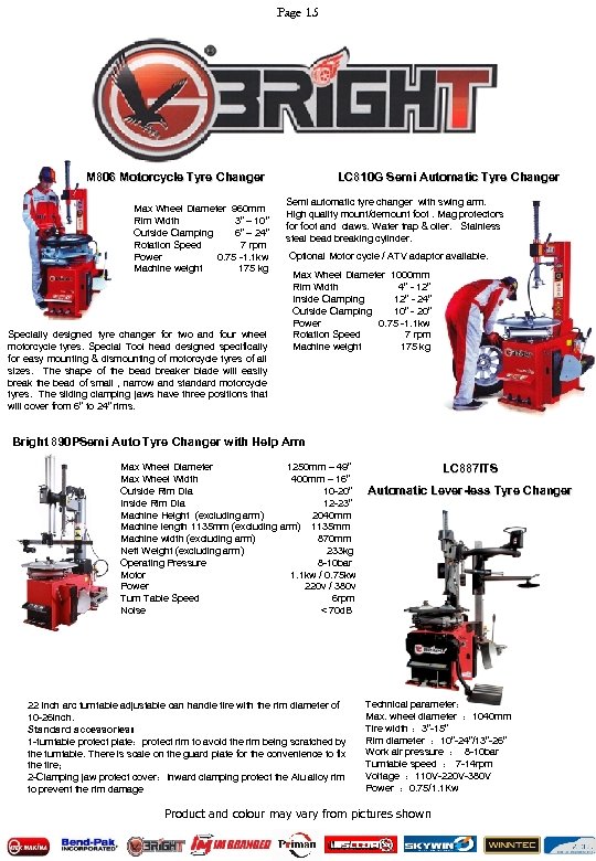 Page 15 M 806 Motorcycle Tyre Changer Max Wheel Diameter 960 mm Rim Width
