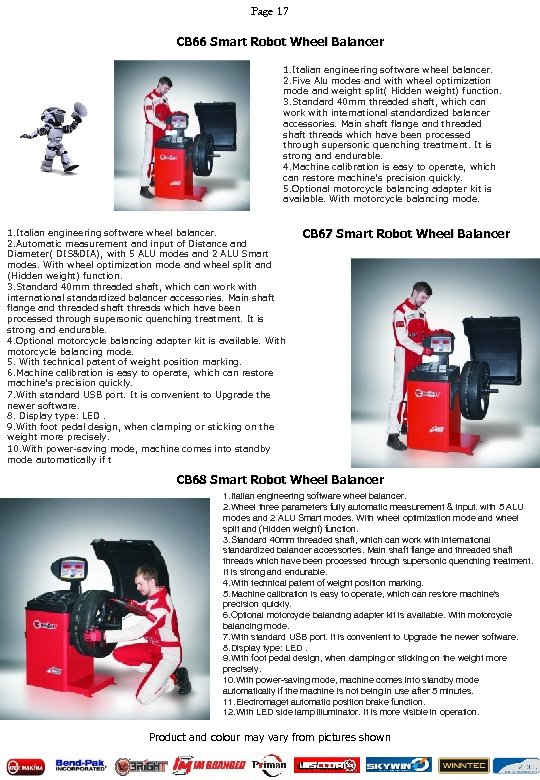 Page 17 CB 66 Smart Robot Wheel Balancer 1. Italian engineering software wheel balancer.