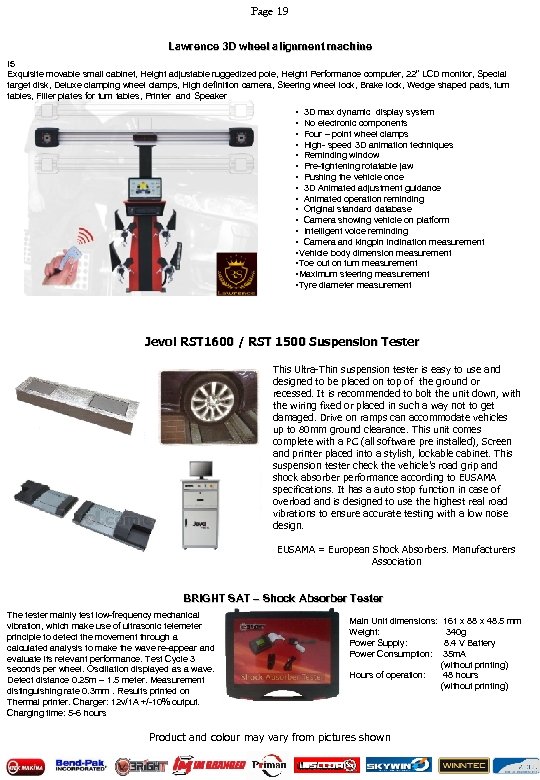 Page 19 Lawrence 3 D wheel alignment machine i 5 Exquisite movable small cabinet,