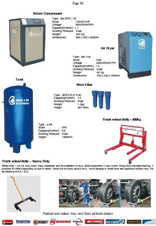 Page 20 Screw Compressor Type: AA-SCP 1. 1/8 Motor 7. 5 k. W/10 HP