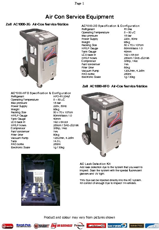 Page 1 Air Con Service Equipment Zell AC 1000 -3 G Air-Con Service Station