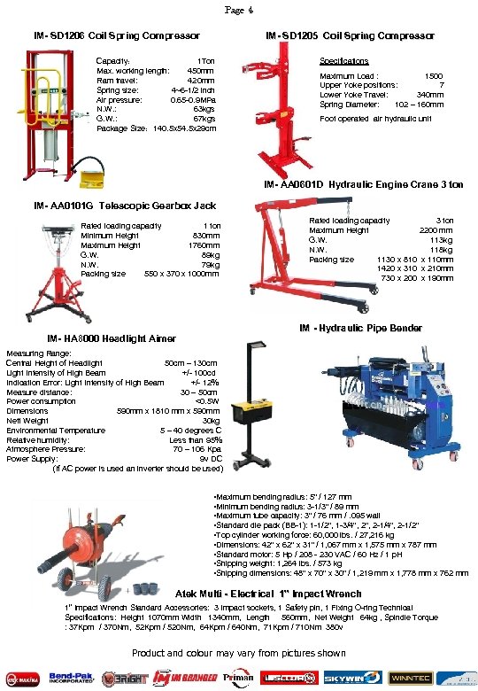 Page 4 IM- SD 1206 Coil Spring Compressor IM- SD 1205 Coil Spring Compressor