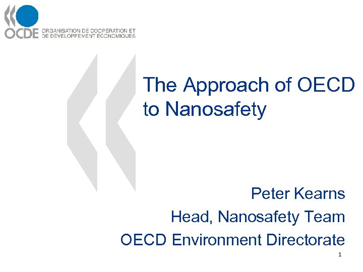 The Approach of OECD to Nanosafety Peter Kearns Head, Nanosafety Team OECD Environment Directorate