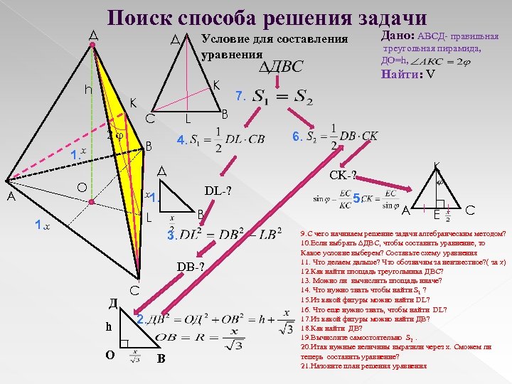 Д Поиск способа решения задачи Д К С 1. x 7. В L В