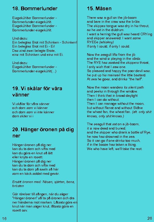 18. Bommerlunder 15. Måsen Eisgekühlter Bommerlunder eisgekühlt. There was a gull on the jib-boom