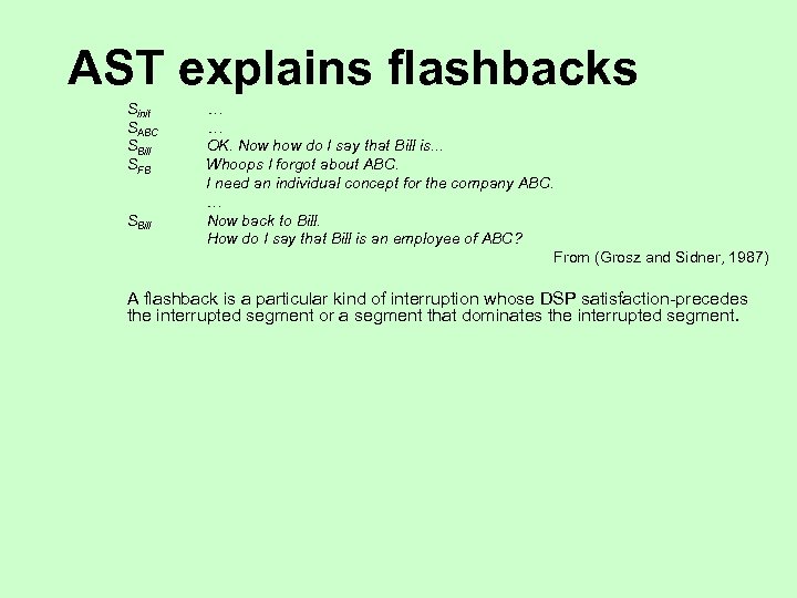 AST explains flashbacks Sinit SABC SBill SFB SBill … … OK. Now how do