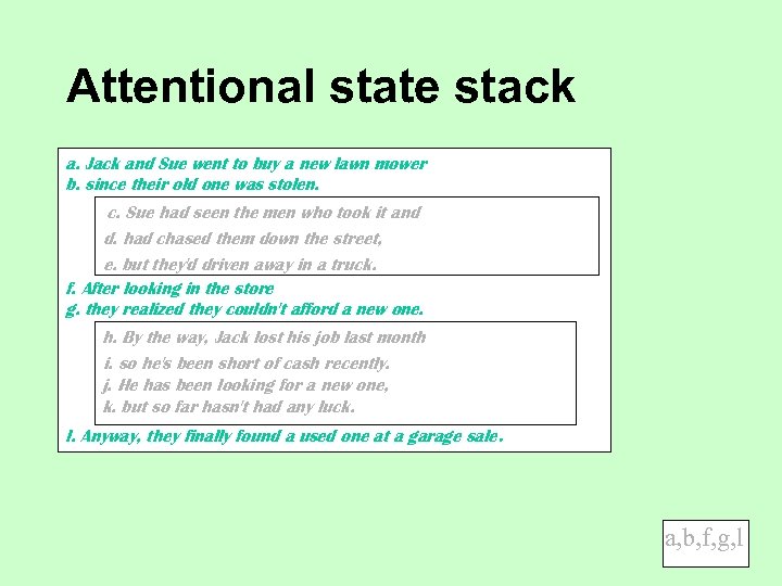 Attentional state stack a. Jack and Sue went to buy a new lawn mower