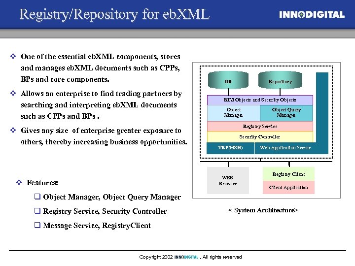 Registry/Repository for eb. XML v One of the essential eb. XML components, stores and