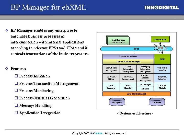 BP Manager for eb. XML v BP Manager enables any enterprise to automate business