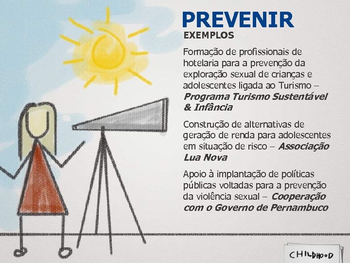 PREVENIR EXEMPLOS Formação de profissionais de hotelaria para a prevenção da exploração sexual de