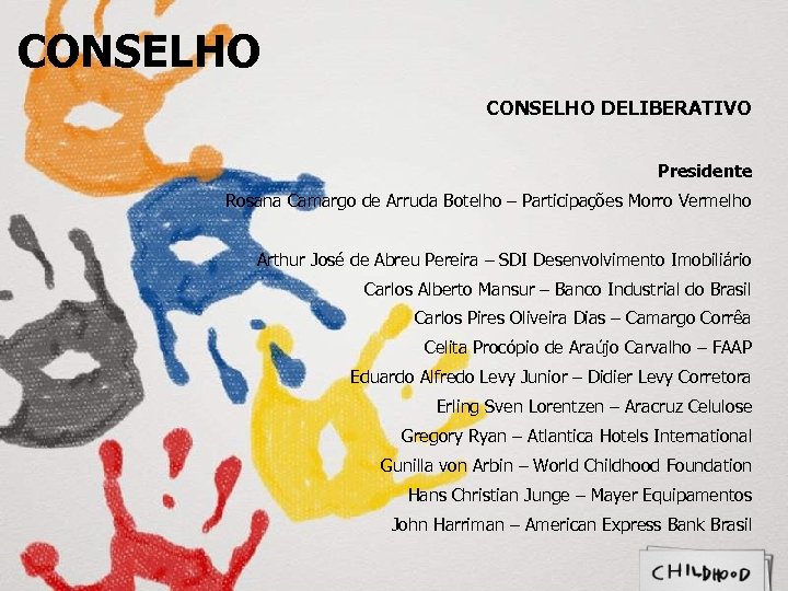 CONSELHO DELIBERATIVO Presidente Rosana Camargo de Arruda Botelho – Participações Morro Vermelho Arthur José