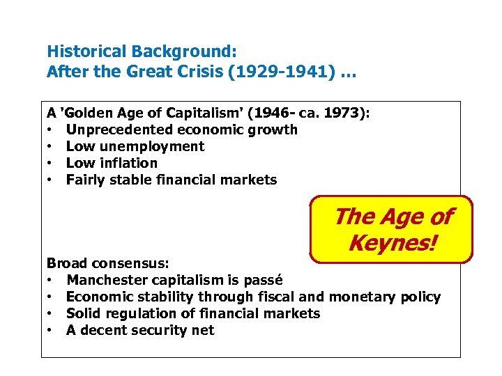 Historical Background: After the Great Crisis (1929 1941) … A 'Golden Age of Capitalism'