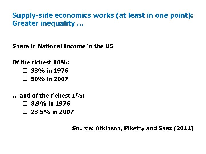 Supply side economics works (at least in one point): Greater inequality … Share in