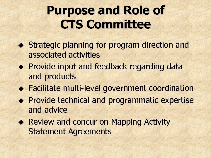Purpose and Role of CTS Committee u u u Strategic planning for program direction