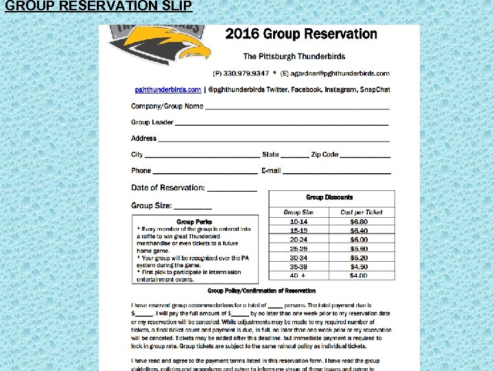 GROUP RESERVATION SLIP 