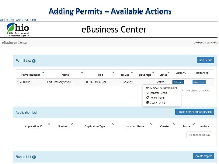 Adding Permits – Available Actions 