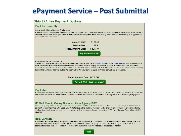 e. Payment Service – Post Submittal 