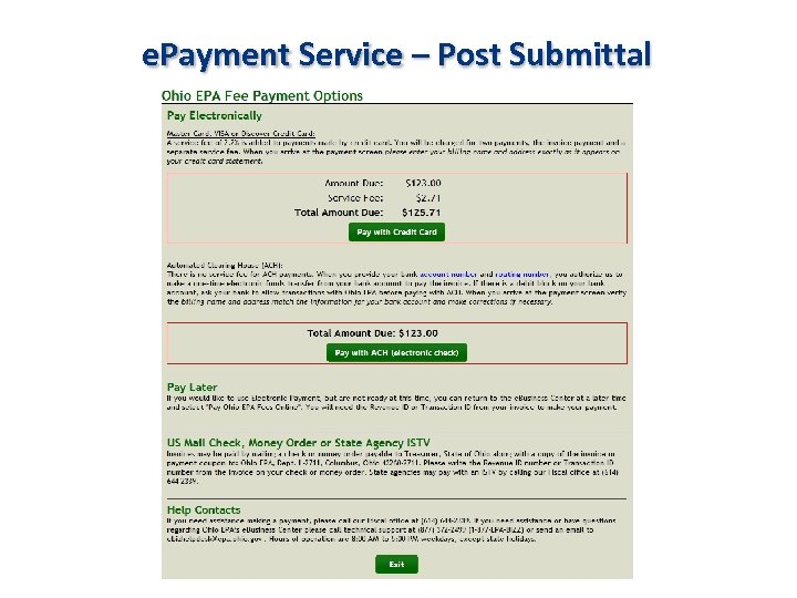 e. Payment Service – Post Submittal 