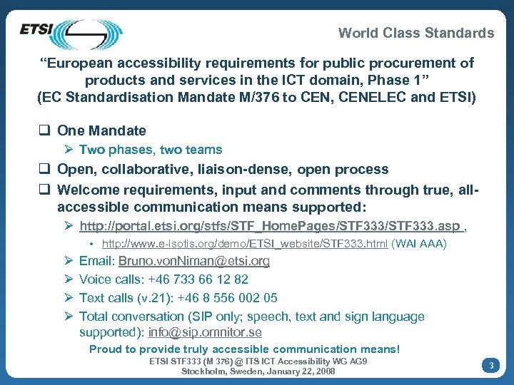 World Class Standards “European accessibility requirements for public procurement of products and services in