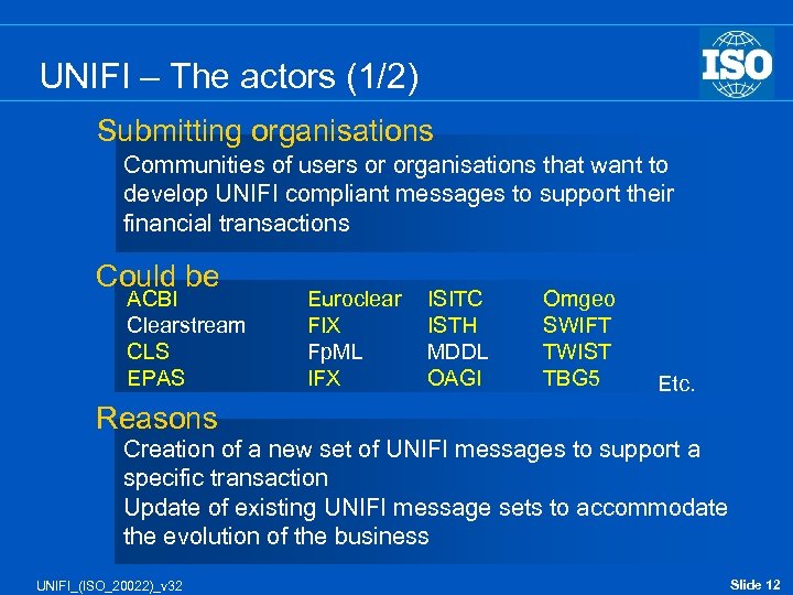 UNIFI – The actors (1/2) Submitting organisations Communities of users or organisations that want
