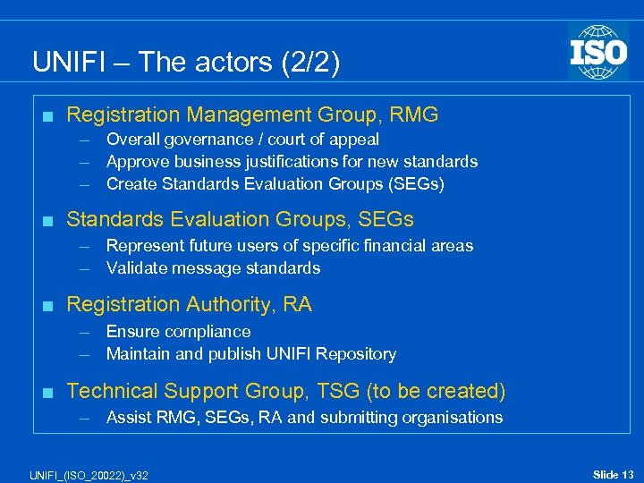 UNIFI – The actors (2/2) < Registration Management Group, RMG – Overall governance /