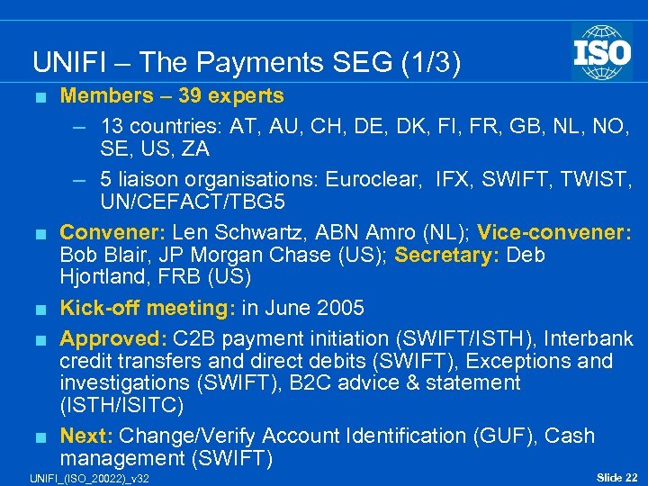 UNIFI – The Payments SEG (1/3) < < < Members – 39 experts –