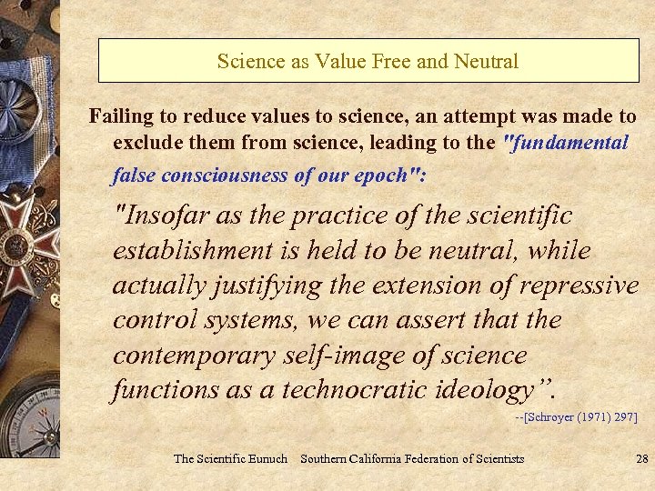 Science as Value Free and Neutral Failing to reduce values to science, an attempt