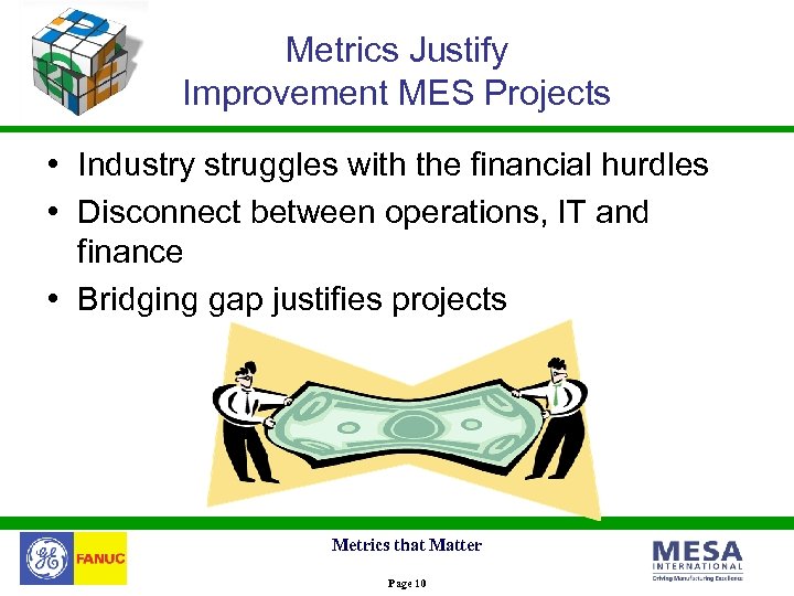 Metrics Justify Improvement MES Projects • Industry struggles with the financial hurdles • Disconnect