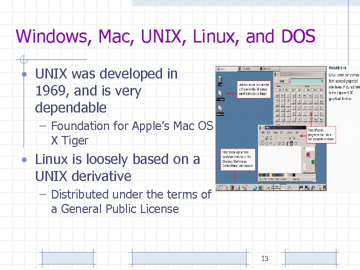 Windows, Mac, UNIX, Linux, and DOS • UNIX was developed in 1969, and is