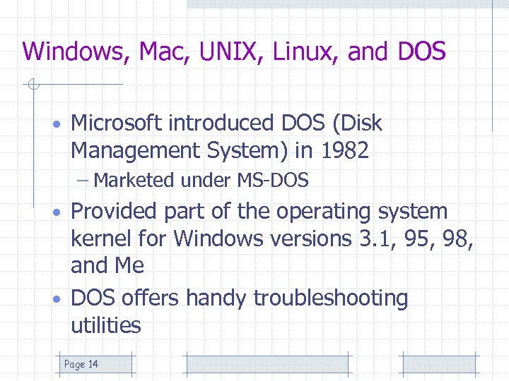 Windows, Mac, UNIX, Linux, and DOS • Microsoft introduced DOS (Disk Management System) in