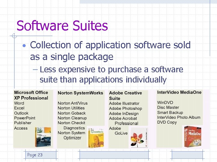 Software Suites • Collection of application software sold as a single package – Less