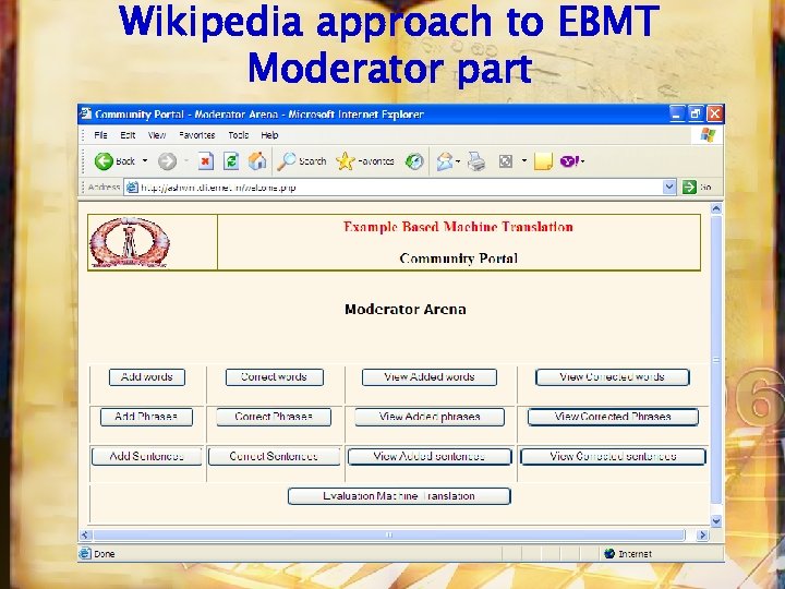 Wikipedia approach to EBMT Moderator part 
