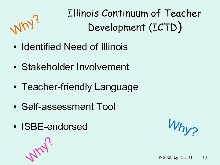 y? h W Illinois Continuum of Teacher Development (ICTD) • Identified Need of Illinois