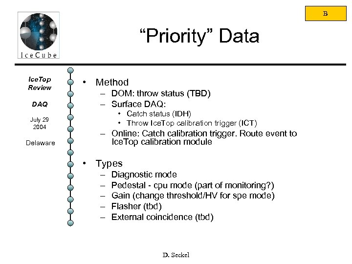 B “Priority” Data Ice. Top Review DAQ July 29 2004 Delaware • Method –