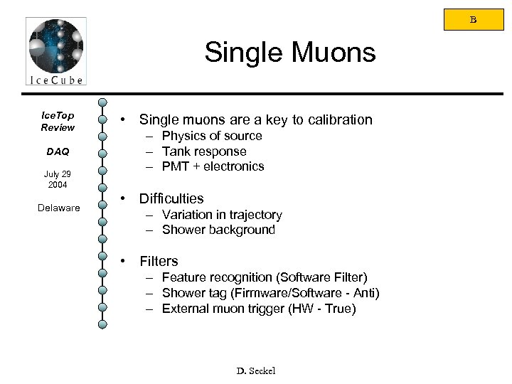 B Single Muons Ice. Top Review DAQ July 29 2004 Delaware • Single muons