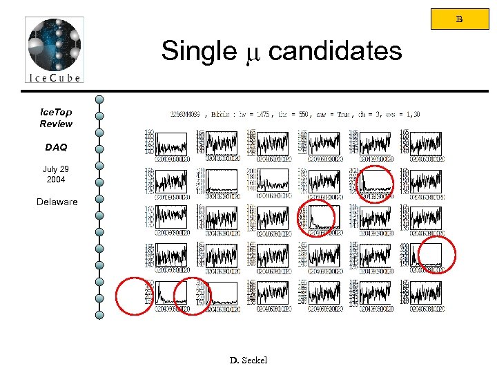 B Single m candidates Ice. Top Review DAQ July 29 2004 Delaware D. Seckel