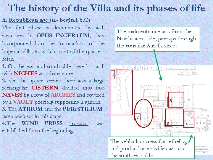 The history of the Villa and its phases of life A. Republican age (II-