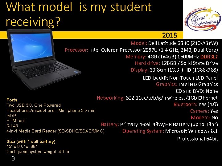 What model is my student receiving? 2015 Model: Dell Latitude 3340 (210 -ABYW) Processor: