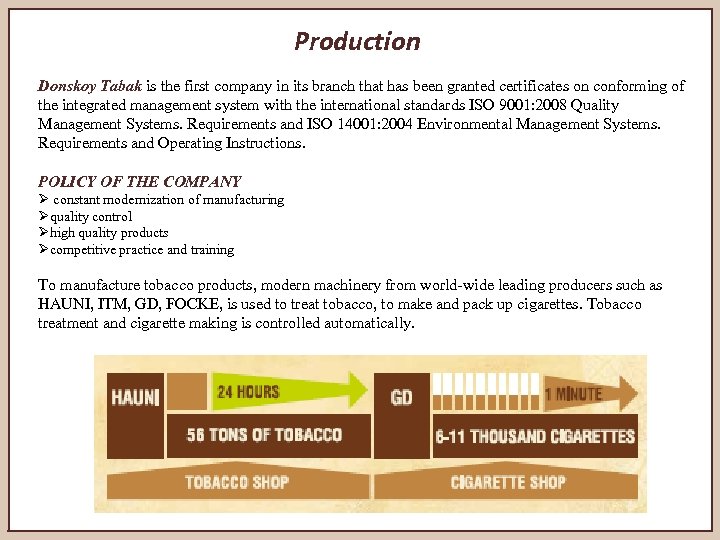 Production Donskoy Tabak is the first company in its branch that has been granted