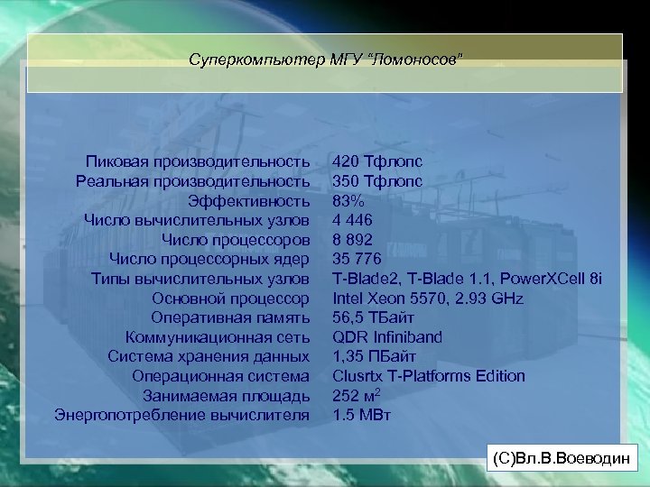 Суперкомпьютер МГУ “Ломоносов” Пиковая производительность Реальная производительность Эффективность Число вычислительных узлов Число процессорных ядер