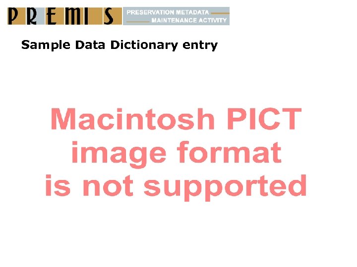 Sample Data Dictionary entry 
