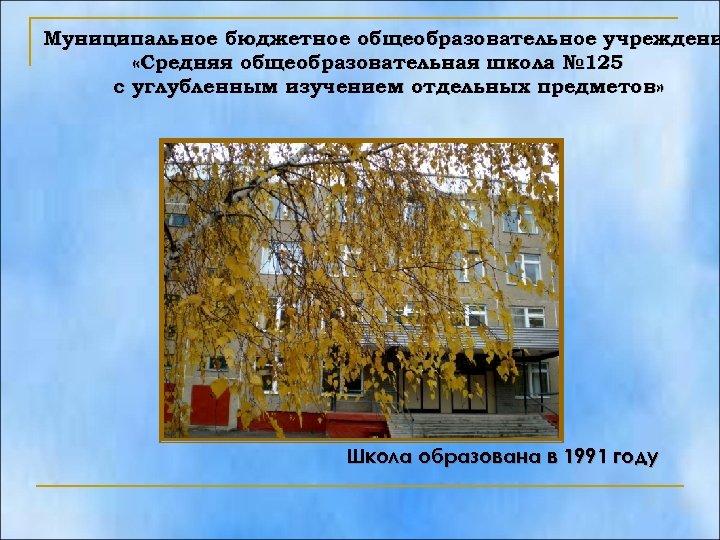Муниципальное бюджетное общеобразовательное учреждени «Средняя общеобразовательная школа № 125 с углубленным изучением отдельных предметов»