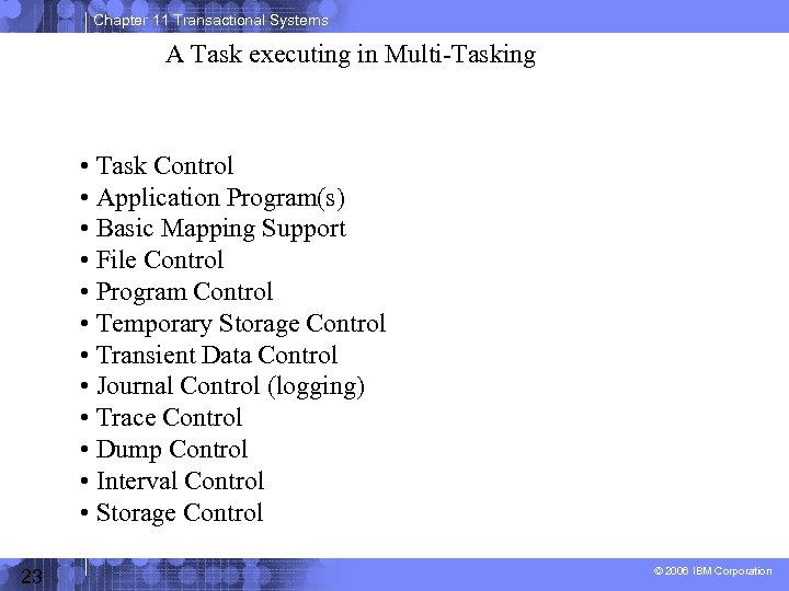 Chapter 11 Transactional Systems A Task executing in Multi-Tasking • Task Control • Application