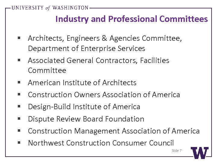 Industry and Professional Committees § Architects, Engineers & Agencies Committee, Department of Enterprise Services