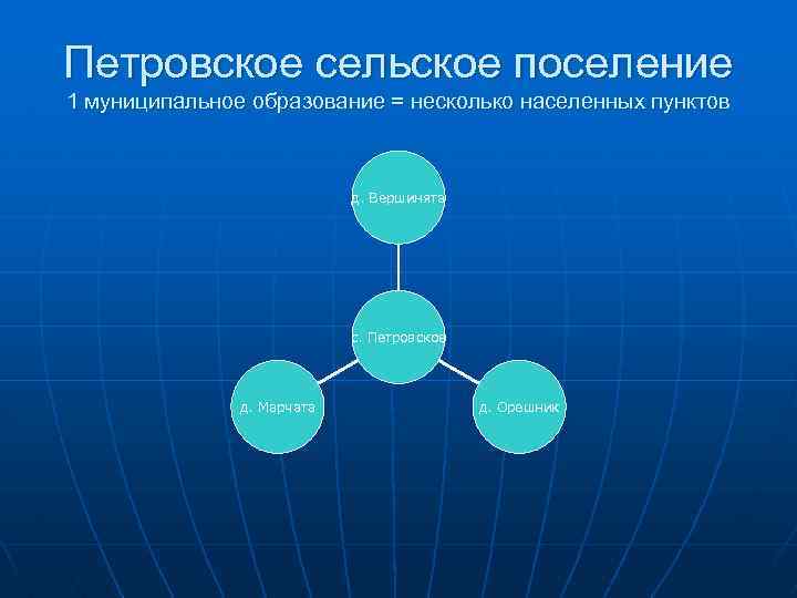 Петровское сельское поселение 1 муниципальное образование = несколько населенных пунктов д. Вершинята с. Петровское