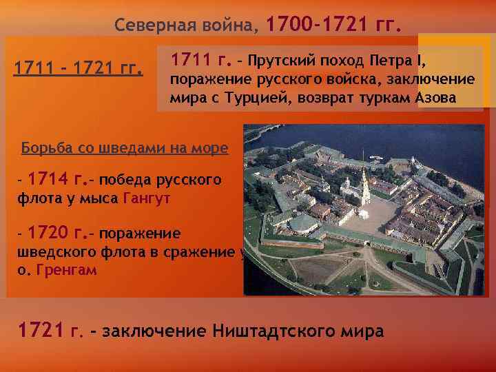 Северная война, 1700 -1721 гг. 1711 – 1721 гг. 1711 г. – Прутский поход