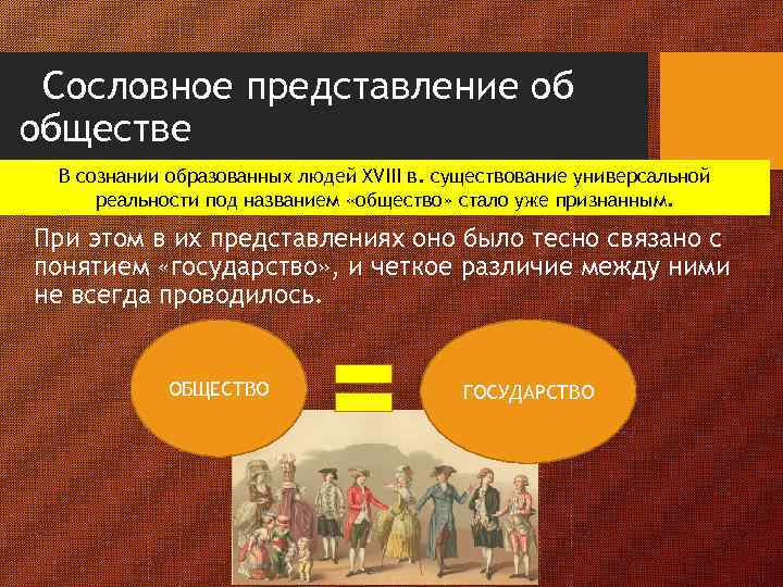 Сословное представление об обществе В сознании образованных людей XVIII в. существование универсальной реальности под