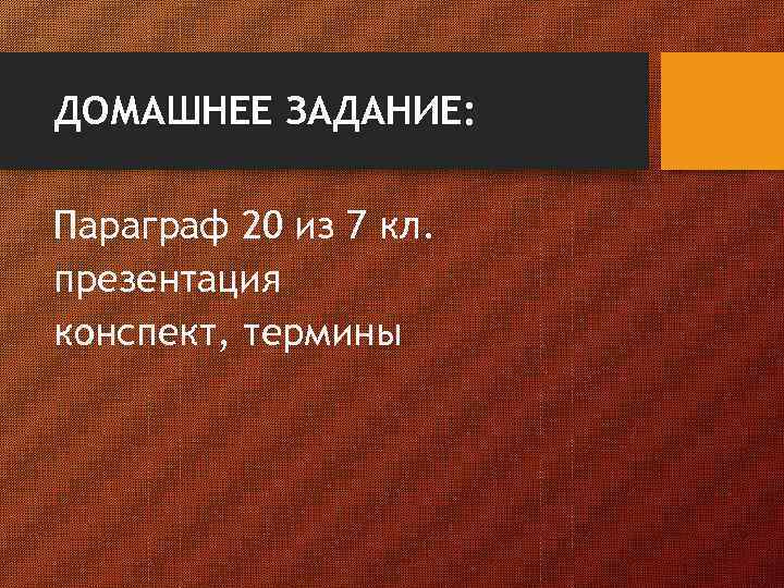 ДОМАШНЕЕ ЗАДАНИЕ: Параграф 20 из 7 кл. презентация конспект, термины 